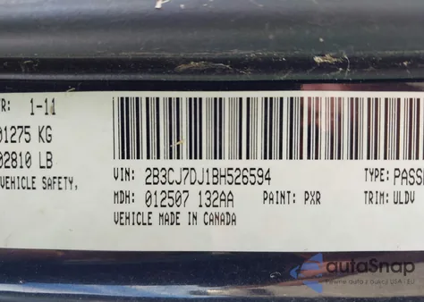 2011 Dodge Challenger Srt8 z USA, uszkodzony, nr VIN 2B3CJ7DJ1BH526594